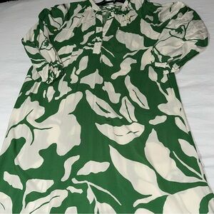 H & M Balloon Style Green and Cream Leaf Print Dress